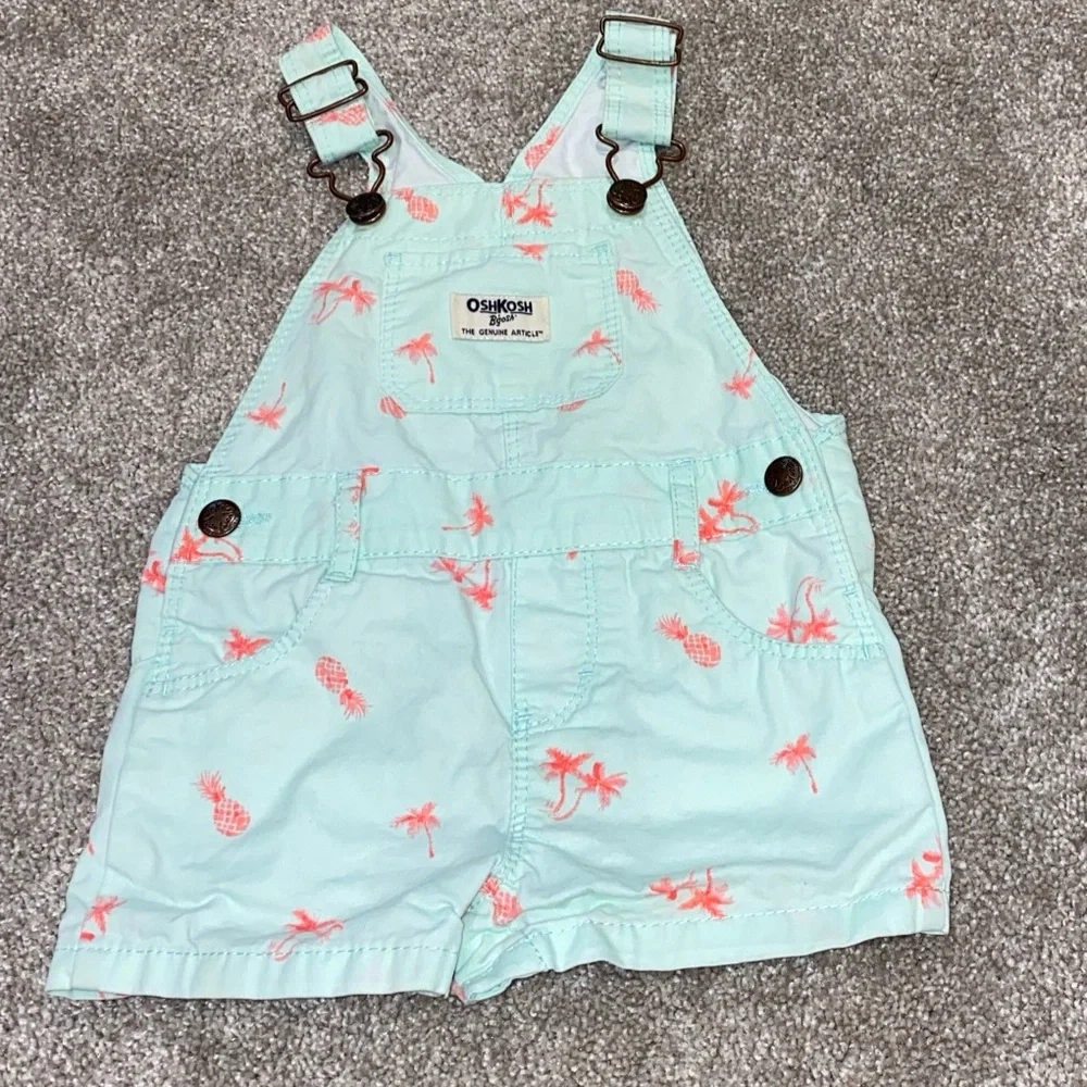 Oshkosh B’Gosh Shortalls Size 12 Months Pineapples Palm‎ Trees Cool Mint Summer